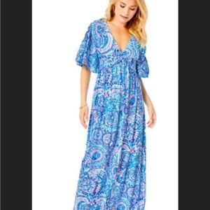 Lilly Pulitzer Minka Sleeved Maxi Dress Blue Grotto Commotion in the Ocean